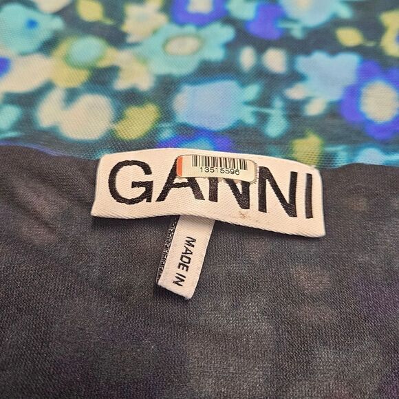 Ganni Floral Wrap Midi Skirt Asymmetrical Ruffle  Blue Green Women's 32 Medium - Picture 9 of 13